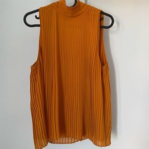 High neck pleated sleeveless blouse